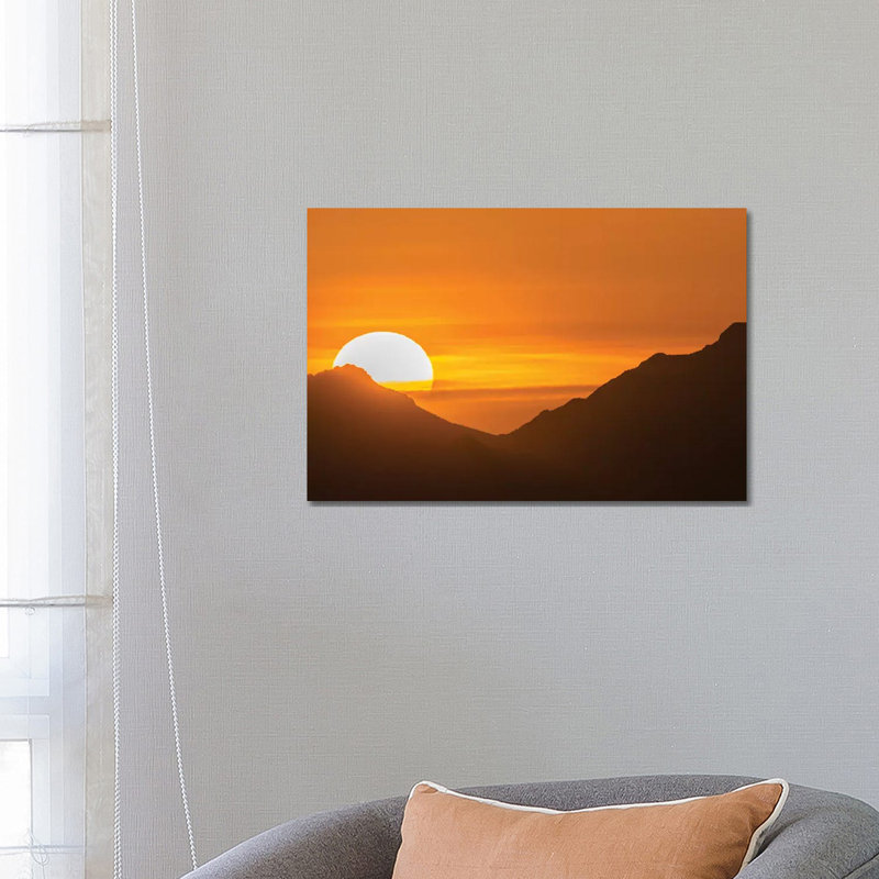 USA, Arizona, Saguaro National Park. Sunset And Mountain Silhouette. by Jaynes Gallery - Wrapped Canvas Print