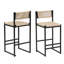 Ensemble de 2 tabourets de bar tissés avec dossier en corde de papier tissé pour îlot de cuisine (style B noir et blanc crème)-270932050