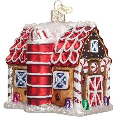 Ornement de Noël en verre soufflé Old World pour arbre de Noël, grange en pain d'épice
