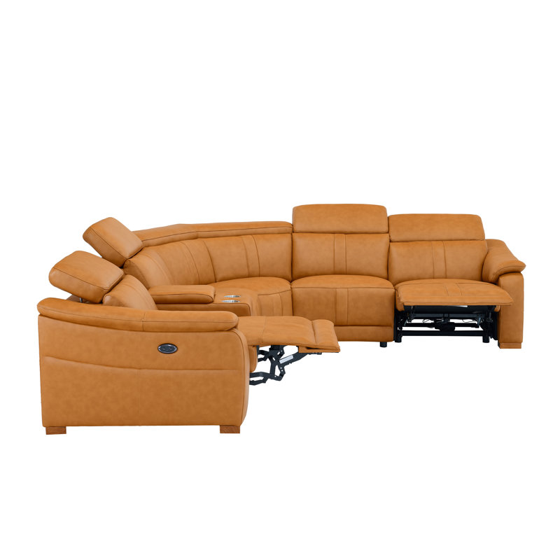 Canapé modulaire réversible inclinable en cuir de 119,5 po de large Ayshea, Cuir synthétique gingembre