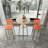 -piece bar table and chair set with gold frame, storage table, sponge cushions, beige and orange upholstery