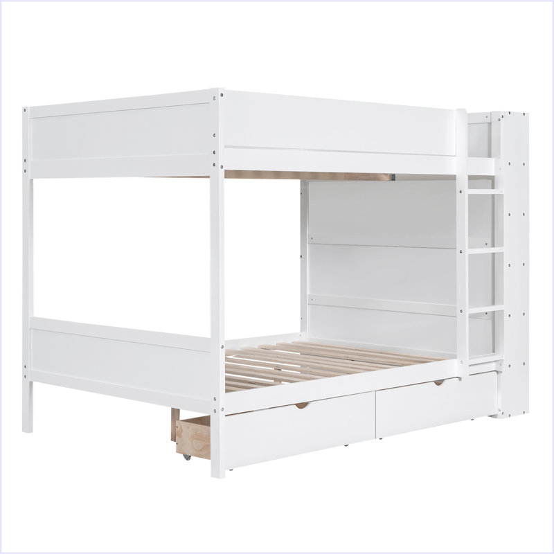 Lit superposé avec 2 tiroirs et armoire à couches multiples, Blanc, Double