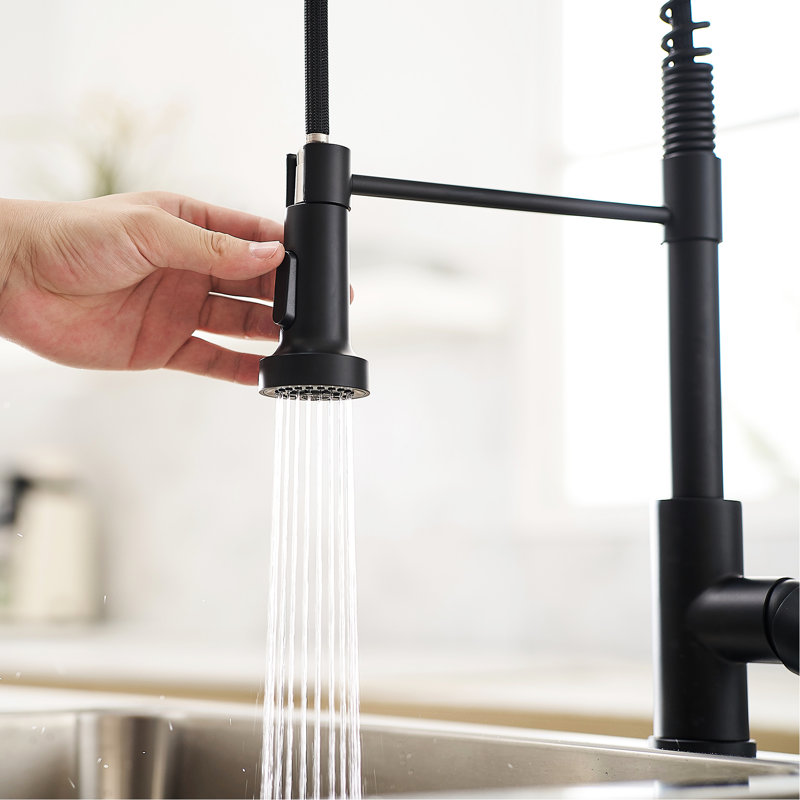 Robinet d'évier de cuisine noir avec robinet escamotable, acier inoxydable, robinet de sortie d'eau polyvalent, fonction de jet, remplissage en céramique