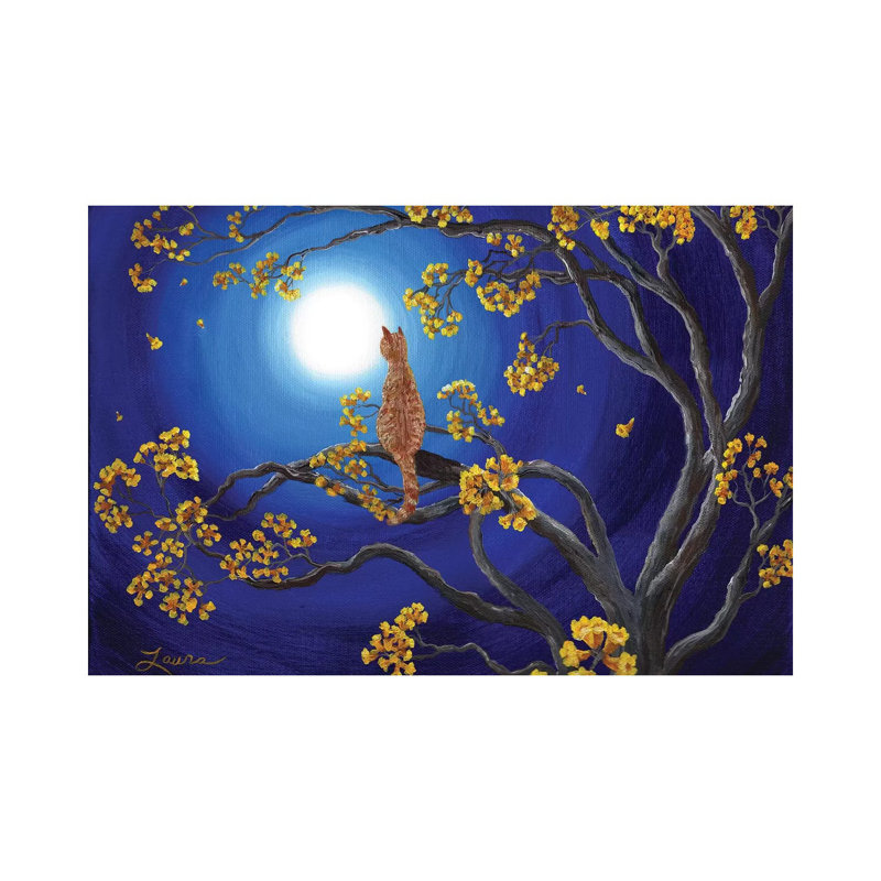 Golden Flowers In Moonlight 1 Piece Wrapped Canvas Wall Art, 30.48 cm H x 45.72 cm W