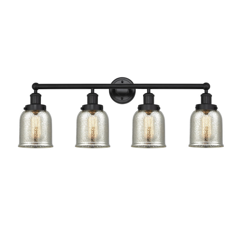 Éclairage pour meuble-lavabo à 4 lumières à intensité variable Asheton, Noir mat, Argent mercuré plaqué