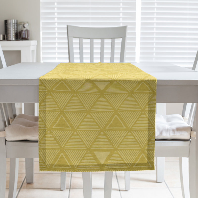 Hand Drawn Triangle Table Runner, 16" x 72", Dark Yellow