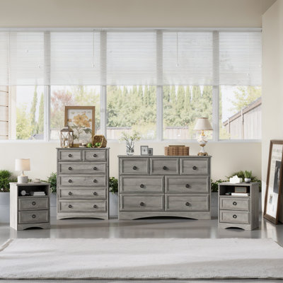 Winston Porter 4 Pieces Bedroom Set Include 7 Drawer Dresser, 6 Drawer Tall  Chest And 2 Nightstands, Gray & Reviews | Wayfair