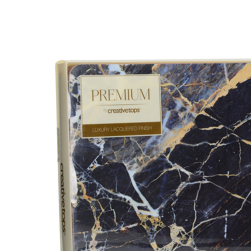 Navy Marble Lacquered With Cork Backing Abstract Rectangle Placemat