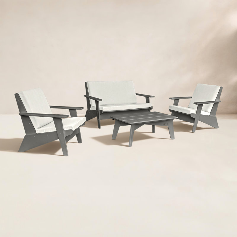 Ensemble de salon moderne Riviera 4 pièces, Lin naturel, Gris ardoise