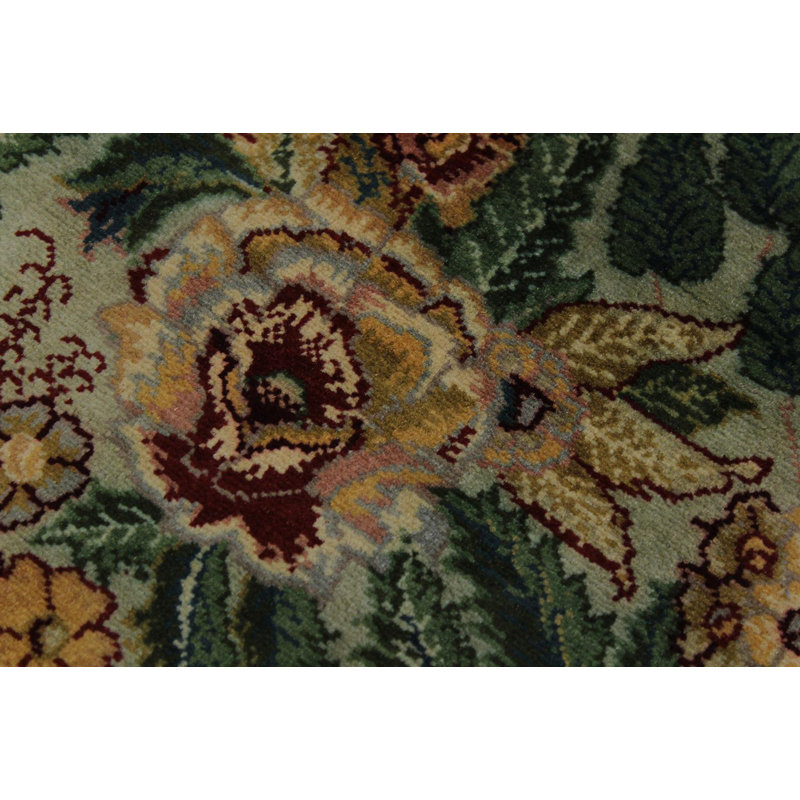 Tapis de couloir ivoire / vert en laine noué à la main 2 pi 8 po x 10 pi 3 po Roca