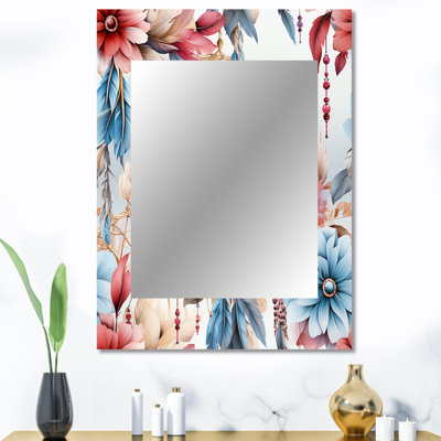 Pink And Blue Dreamcatchers Boho Pattern - Pink Wall Mirror Decor