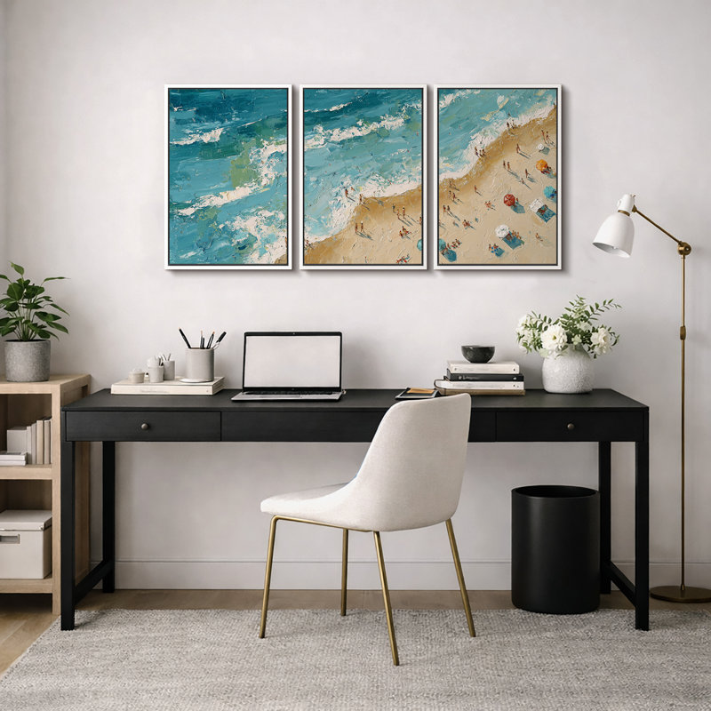 Impressionniste, scène de plage côtière impressionnante, images de vagues de rivage océan, impression encadrée sur toile, 3 pièces