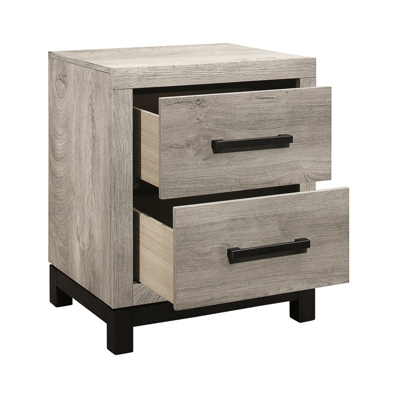 Attrayante table de chevet grise à 2 tiroirs - planche et stratifié de chambre en métal