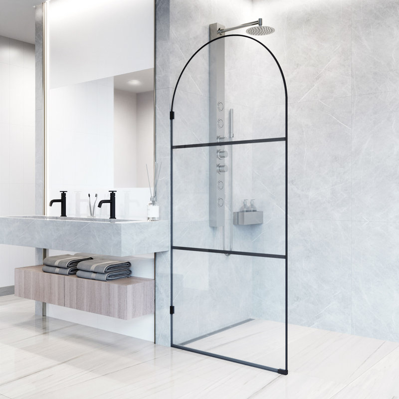Écran de douche à cadre fixe l 34 "x H 78" avec verre transparent rayé 3/8 "Arden