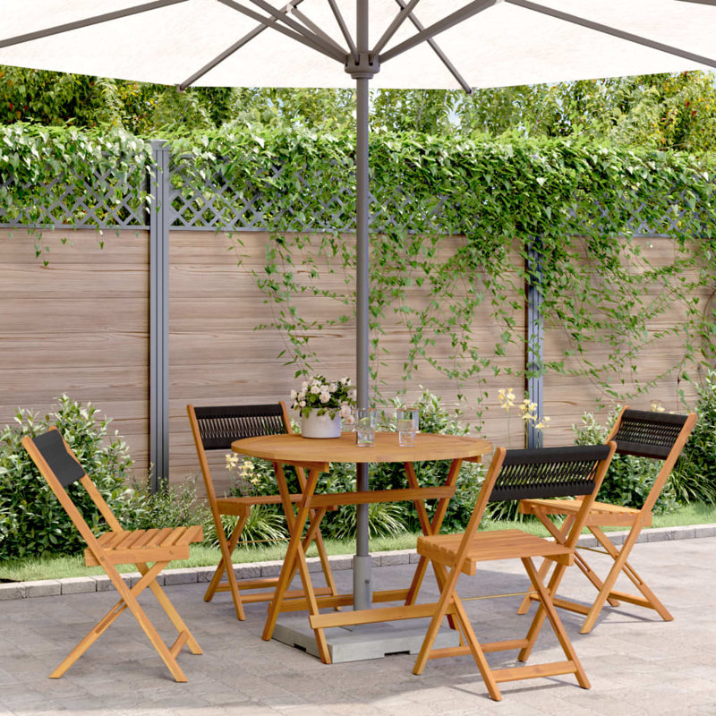 4 - Person Acacia Wood Patio Dining Set with Round Table, Black