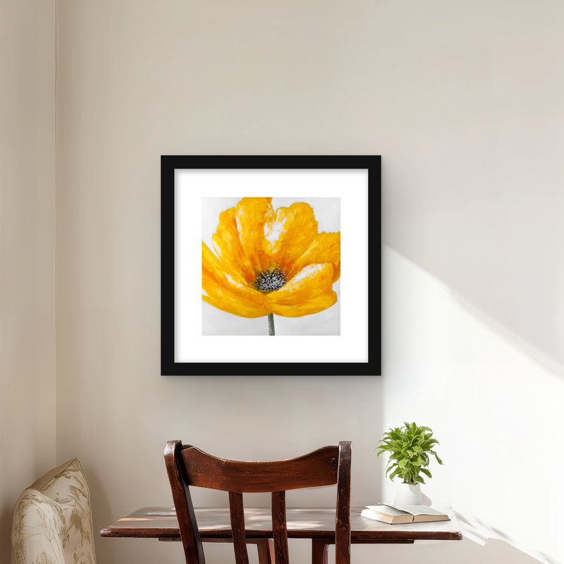 Magnifique fleur jaune - reproduction encadrée de salon, Noir, H 16 po x l 16 po
