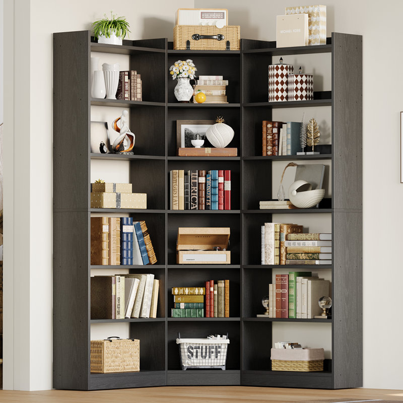 70.8" H Corner Bookshelf, 7-tier Bookshelf With Storage, Corner Bookcases With Baffles Etagere Shelf For Living Room Home Office Bedroom