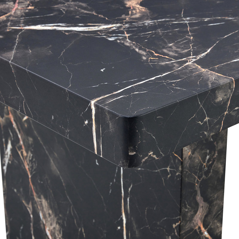 Table luxueuse avec plateau de table en marbre noir épais de 3,5 pouces et 6 chaises gris foncé de style uni, convenant à une utilisation en conférence Décoration d'intérieur sophistiquée de 78,7 po x 39,4 po x 29,9 po
