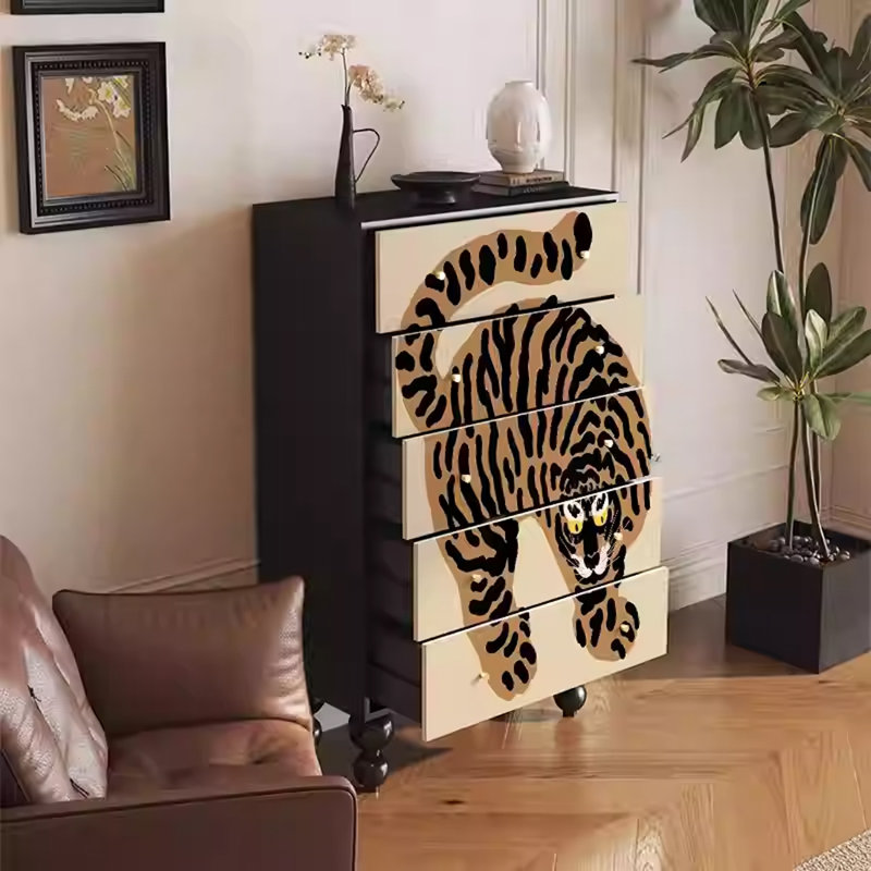 Sturdy Walnut Storage Cabinet with 5 Drawers