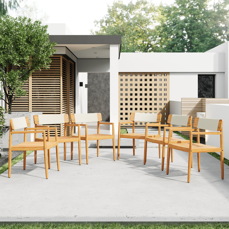 4-Piece Patio Furniture Set, Teak/White
