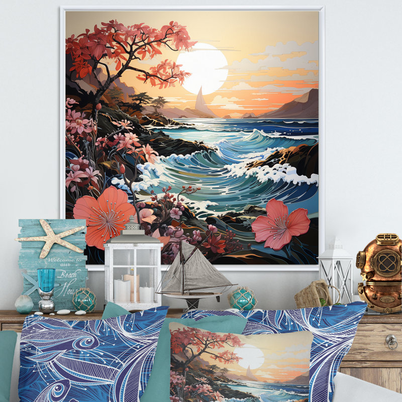 Coastal Sunlit Seashore Papercut I - Nautical & Beach Canvas Print, H 36 po x l 36 po x P 1,5 po, Cadre flottant blanc