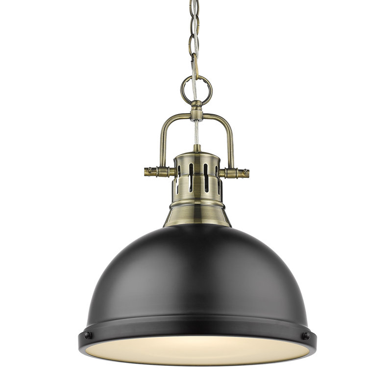 Luminaire suspendu en forme de dôme 1 lumière Alethia, Laiton vieilli, Noir mat
