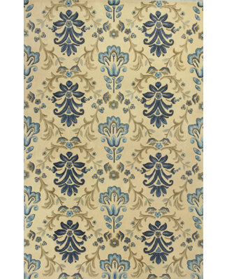 Tapis ivoire/bleu en laine touffeté à la main damassé floral Mapletown