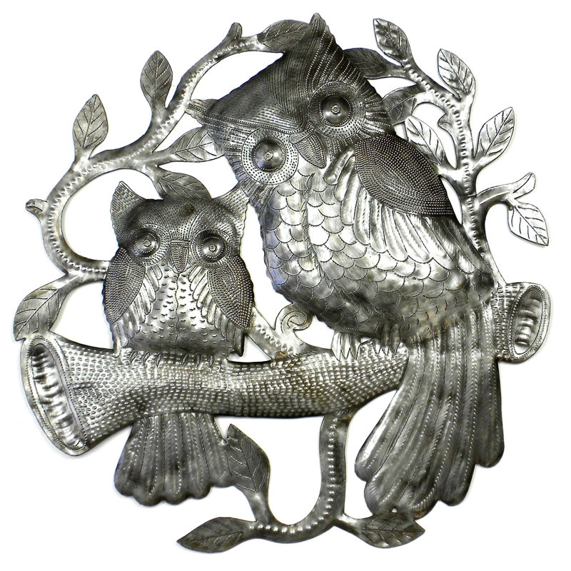Décoration murale en métal paires de owls sur perchoir