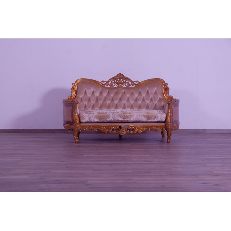 3 Piece Modigliani Sofa Red Gold Fabric, Gold/Beige/Light Brown