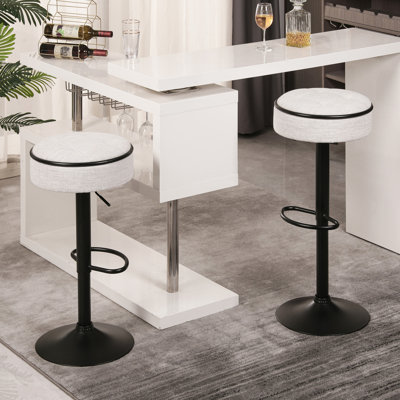 Round Storage Bar Stool Set Of 2, Linen Height Adjustable Barstool, 360°Counter Height Swivel Stool, Armless Bar Chair With Metal Frame For Kitchen Counter Dining Living Room