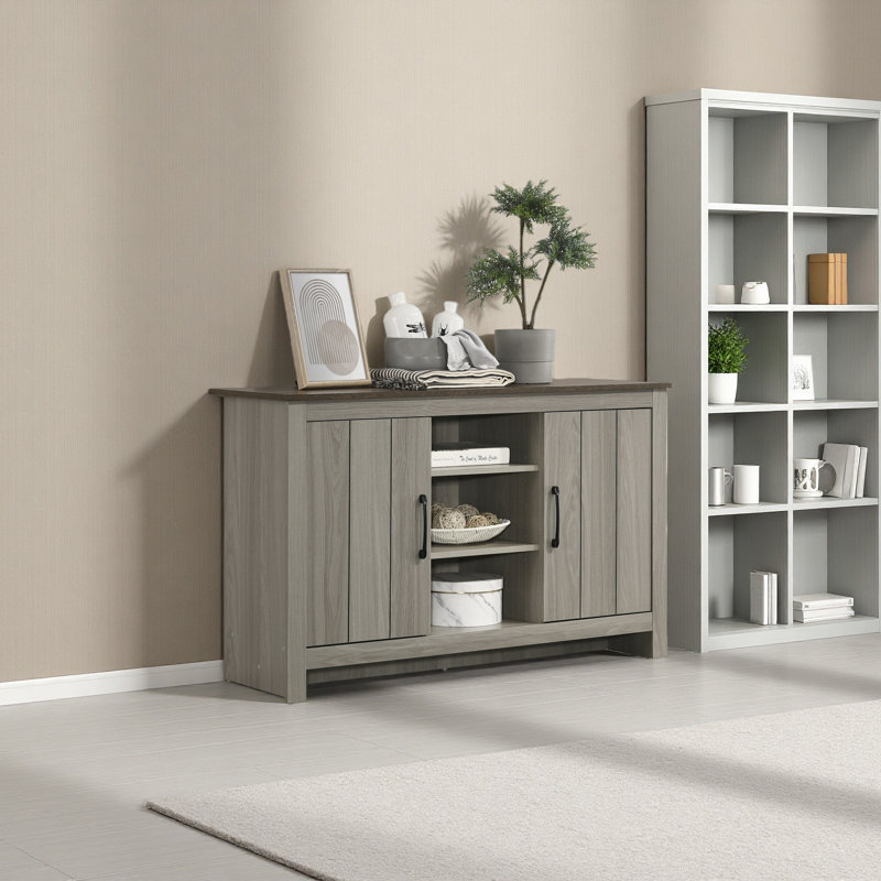 Console en chêne, buffet, buffet avec tablettes et portes d'armoire