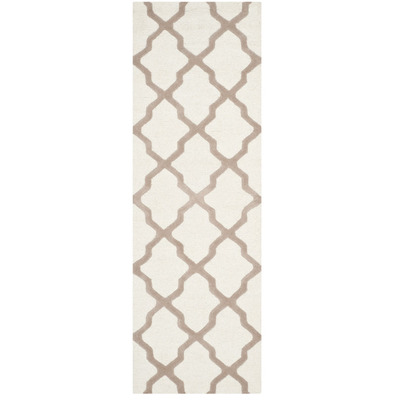 Cannen Hand Tufted Wool Geometric Rug, Runner 2'6" x 10', Ivory/Beige