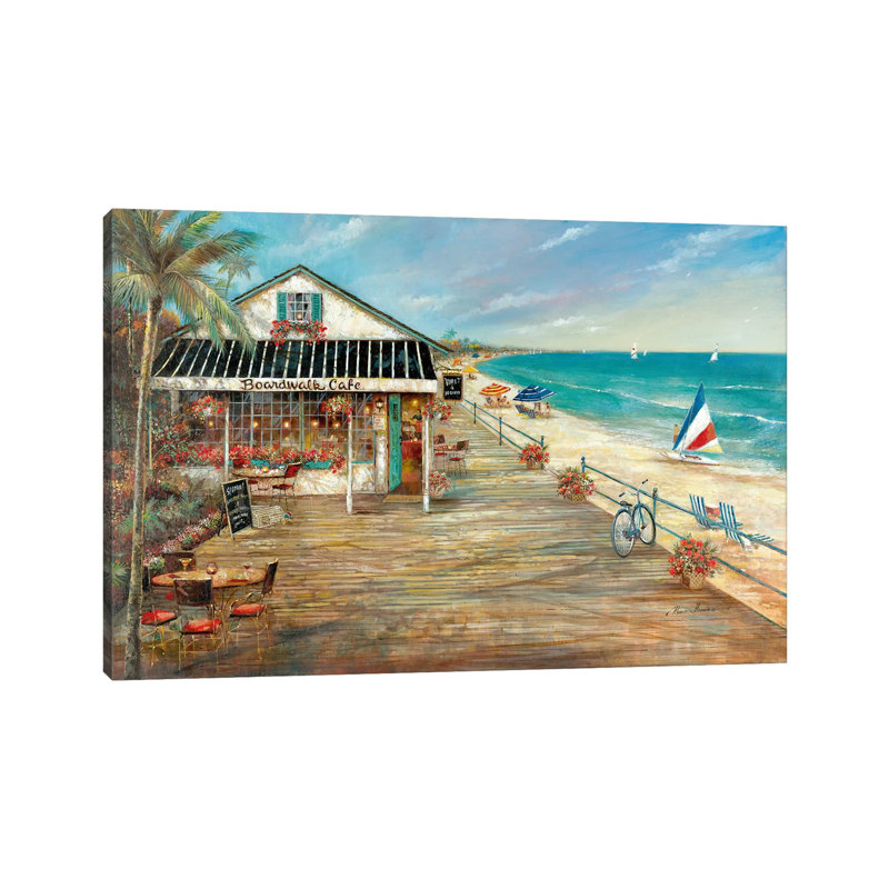 «Boardwalk Café» par Ruane Manning - reproduction d'art, Toile tendue, Aucun mat, H 32 po x l 48 po x 1,5 po