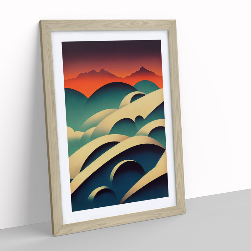 The Abstract Mountain Landscape No.1 - Wall Art, 48cm H x 36cm W, Oak Framed Paper, White