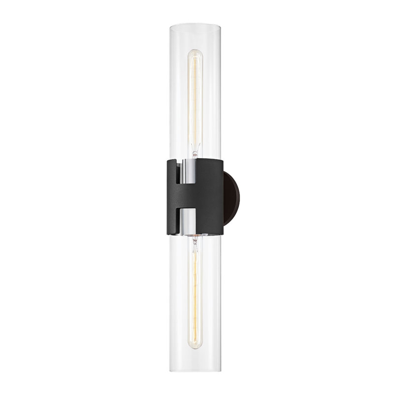 Amado 4.75" 2-Light Drum Wall Sconce, Polished Nickel/Textured Black