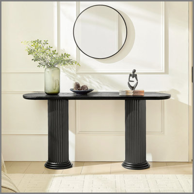 Console de 62,99 pouces de conception moderne avec pieds de style romain, table d'entrée en bois aggloméré avec vestibule en bois pour le salon, le couloir