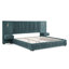 Très grande base de lit tapissier en tissu chenille avec motif plissé, très grand lit plateforme avec tête de lit, structure solide et table de chevet. Pas de sommier tapissier nécessaire - bleu-vert-1982686173-1982686170