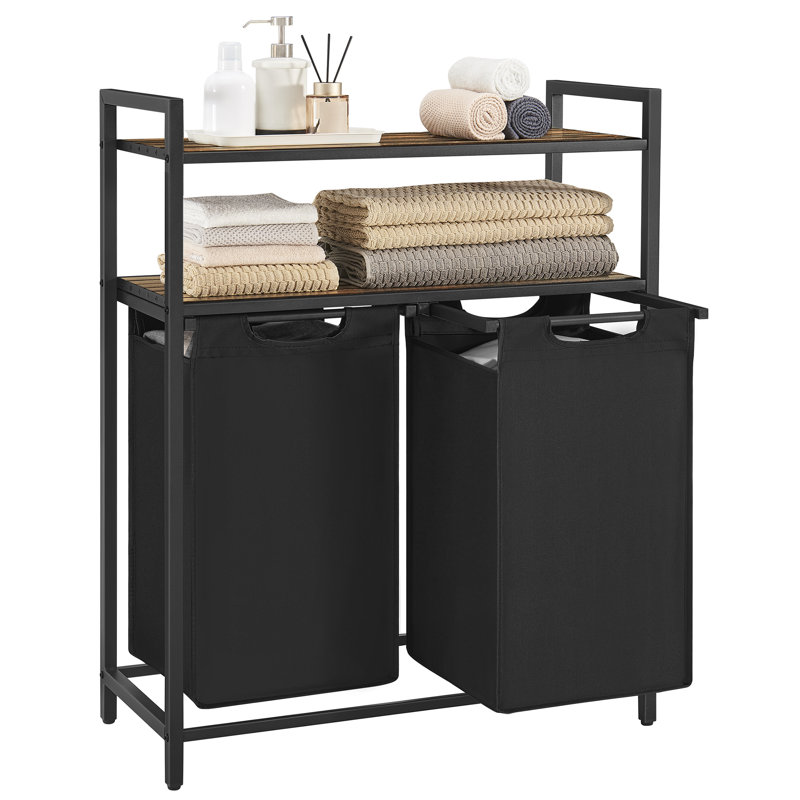 Bamboo Laundry Sorter with Handles, Rustic Brown/Black