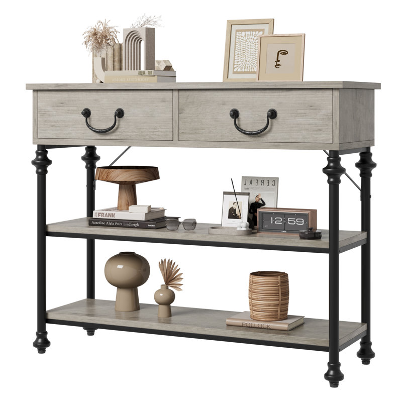 Console Table,2 Drawer Foyer Table,sofa Table For Entryway, Living Room, Gray Wood/Black