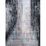 Hand Knotted Abstract Area Rug in Black/Light Pink/Blue