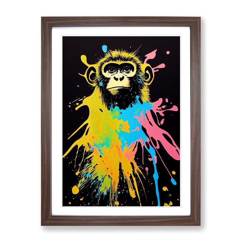 XV1022-3228X Paint Splash Monkey No.1 1 Piece Single Picture Frame Wall Art, 34cm H x 25cm W x 2cm D, Walnut