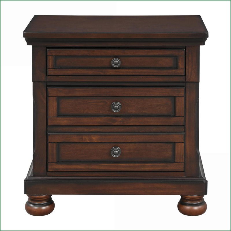 Classic Transitional Brown Cherry Nightstand with 2 Drawers