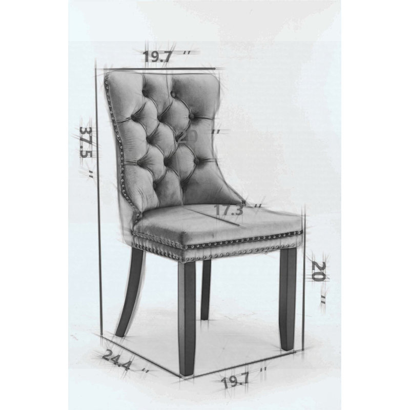 Ensemble de 2 chaises de salle à manger haut de gamme en bois massif capitonné et revêtu de velours avec pieds en bois et garniture cloutée
