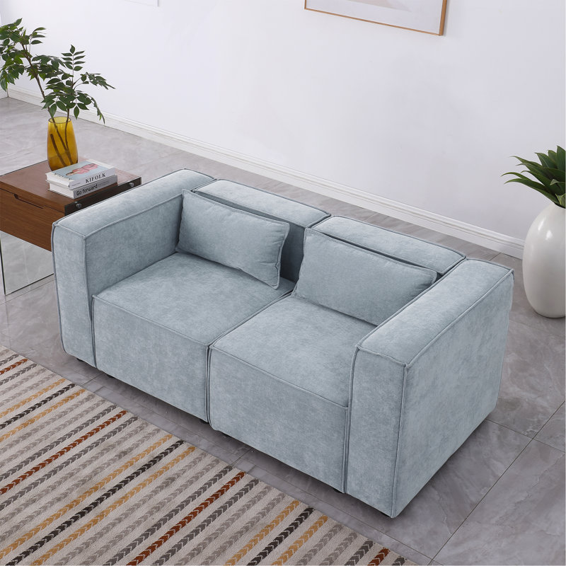 Modular Sofa Grayish Blue Chenille Fabric
