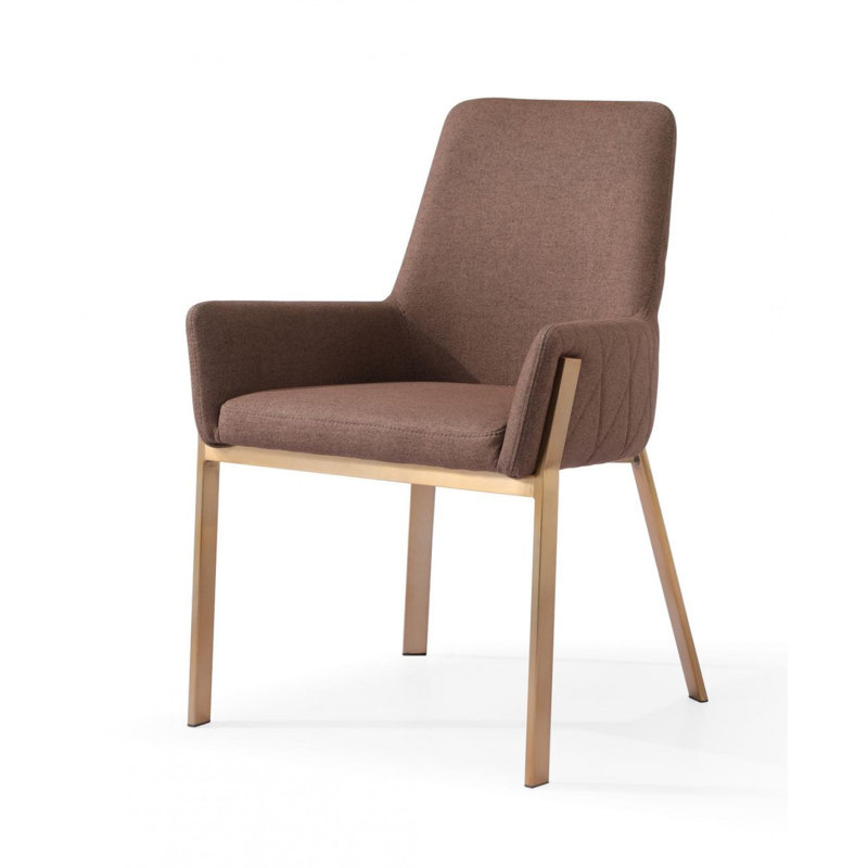 Chaise avec accoudoirs rembourrée Skye, Brun, Laiton brossé
