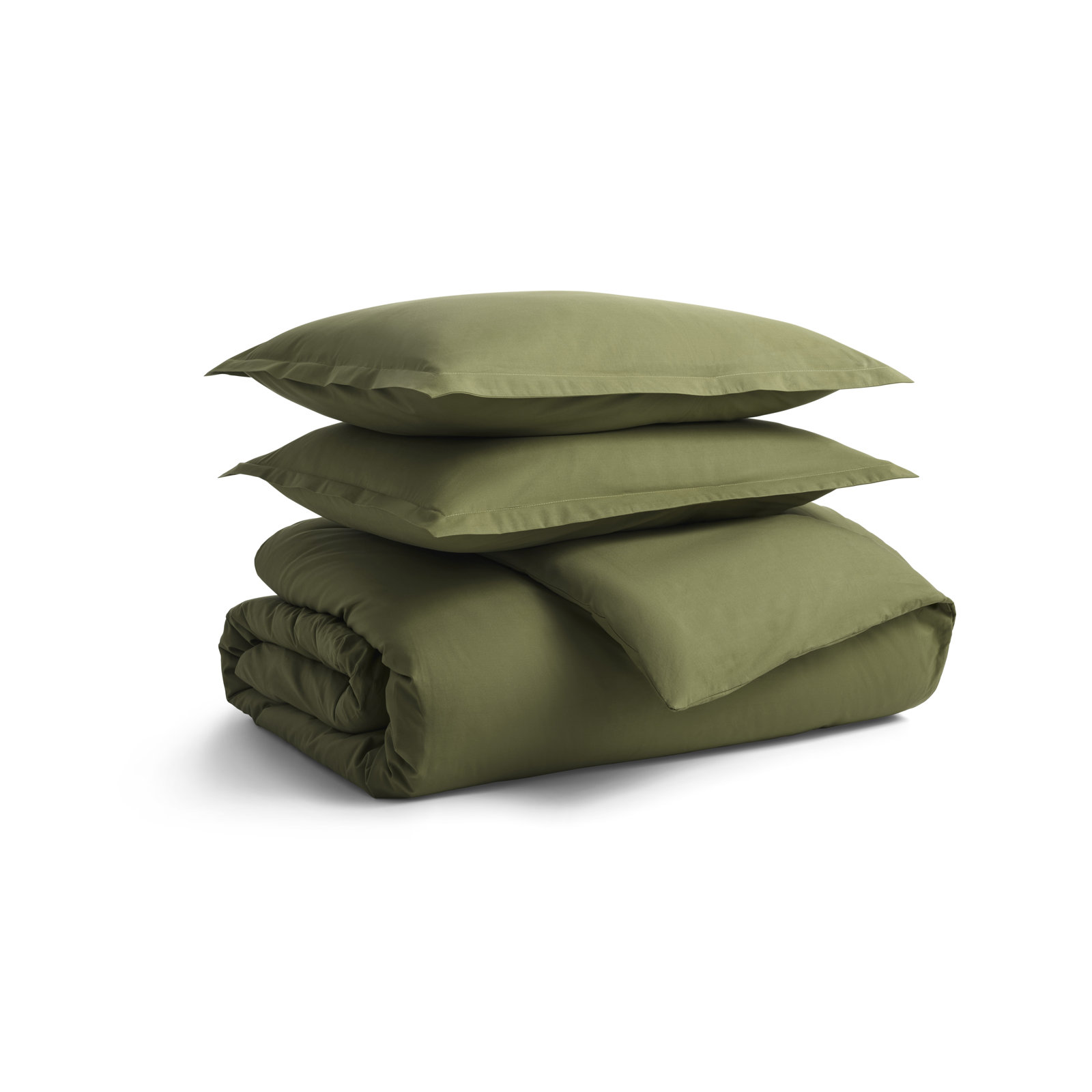 Egyptian Cotton Percale Duvet Cover Set, Loden Green, King Duvet Cover + 2 King Shams