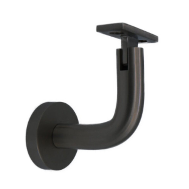 Support de main courante à fixation en surface avec rosette ronde et plaque plate, Laiton satiné