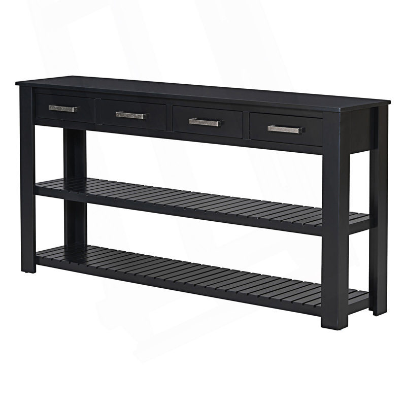Console de style moderne avec 4 tiroirs et 2 tablettes, Noir