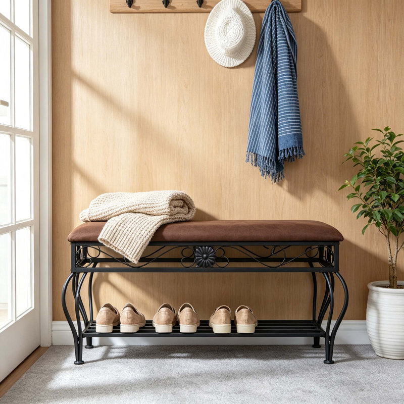 Banc de rangement pour chaussures en métal antique brun