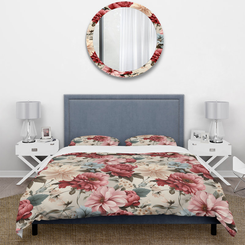 Literie de jardin pivoine rose antique, Housse de couette simple + 1 taie décorative stan